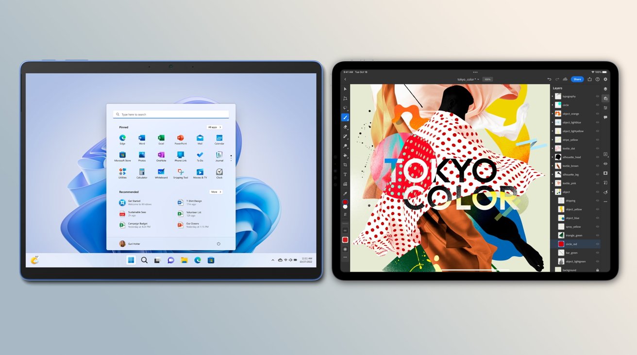 Microsoft Surface Pro 9 (left), 12.9-inch iPad Pro (right)