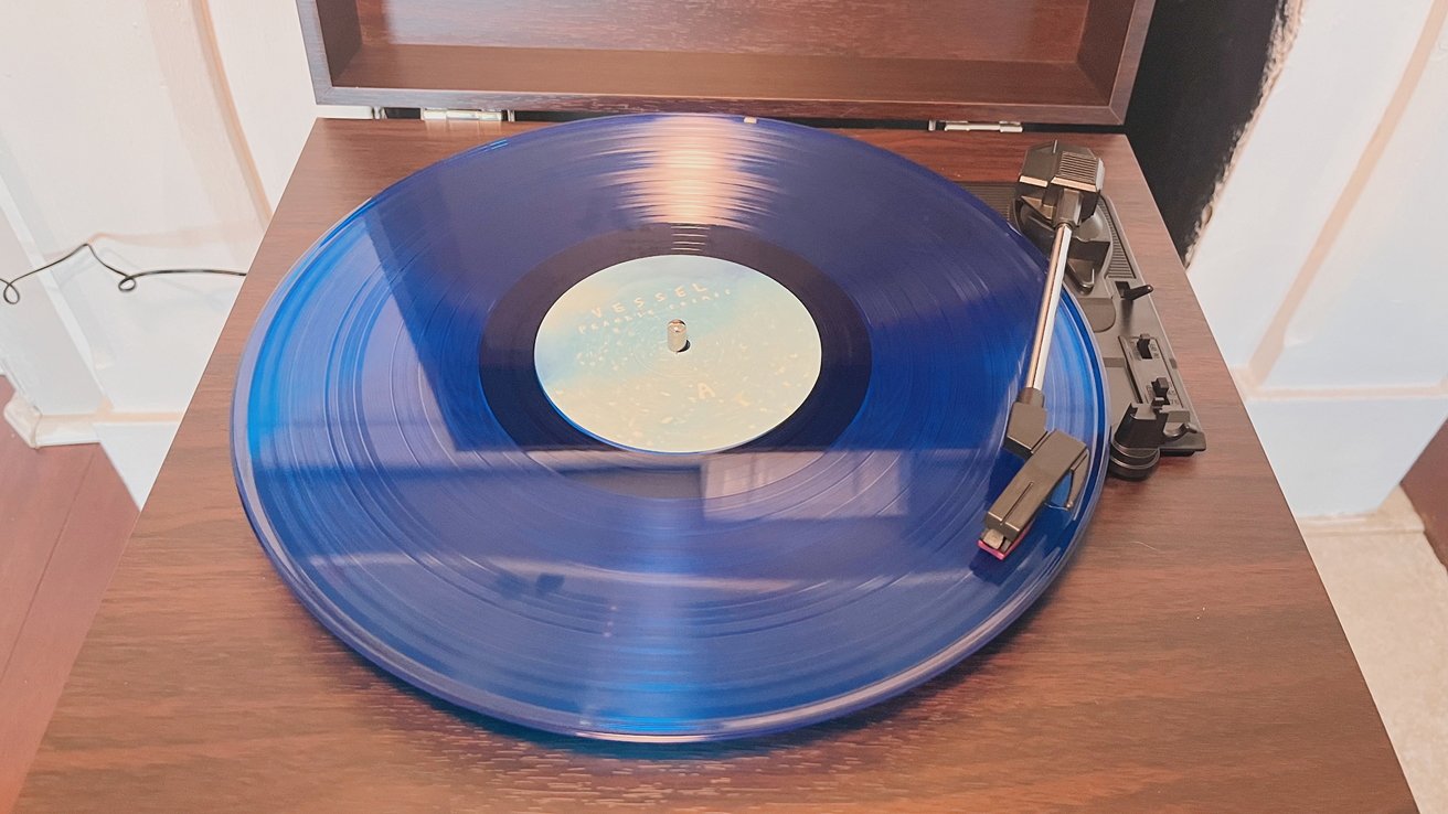 View of the turntable with a record
