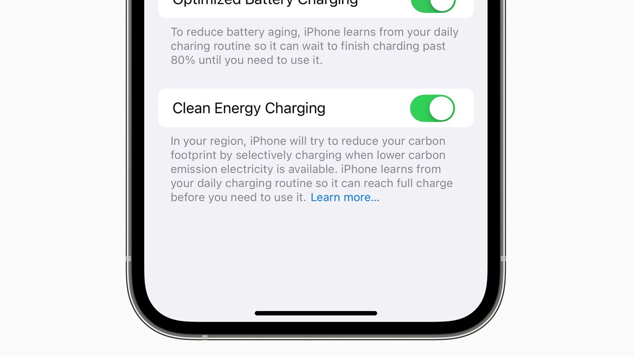 The new Clean Energy option in iOS 16, for US users
