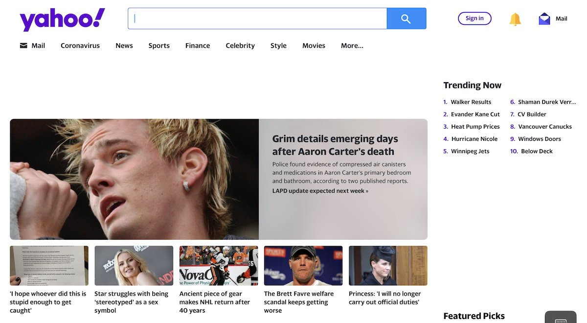 Yahoo's page (white spaces are blocked ads).