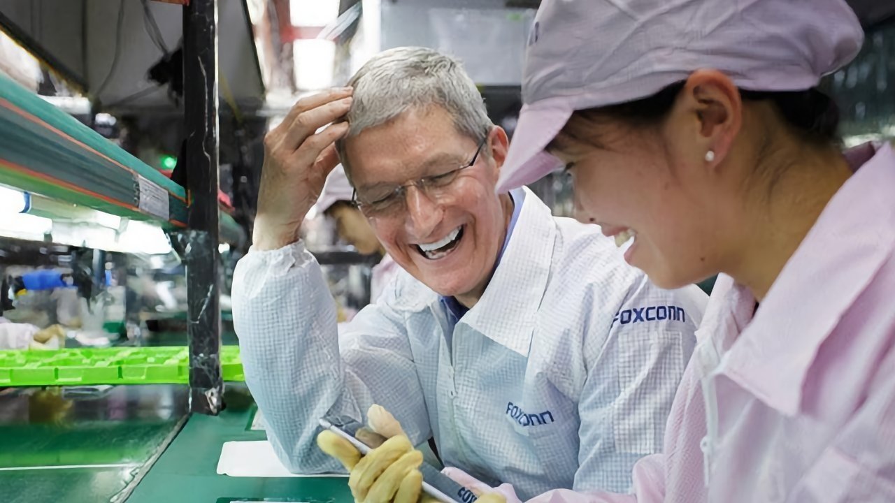 Apple CEO Tim Cook at a Foxconn factory.