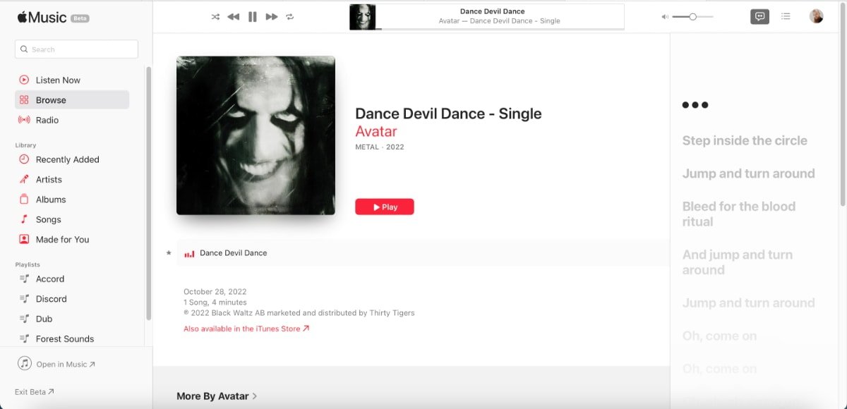 Lyrics now appear for beta Apple Music web