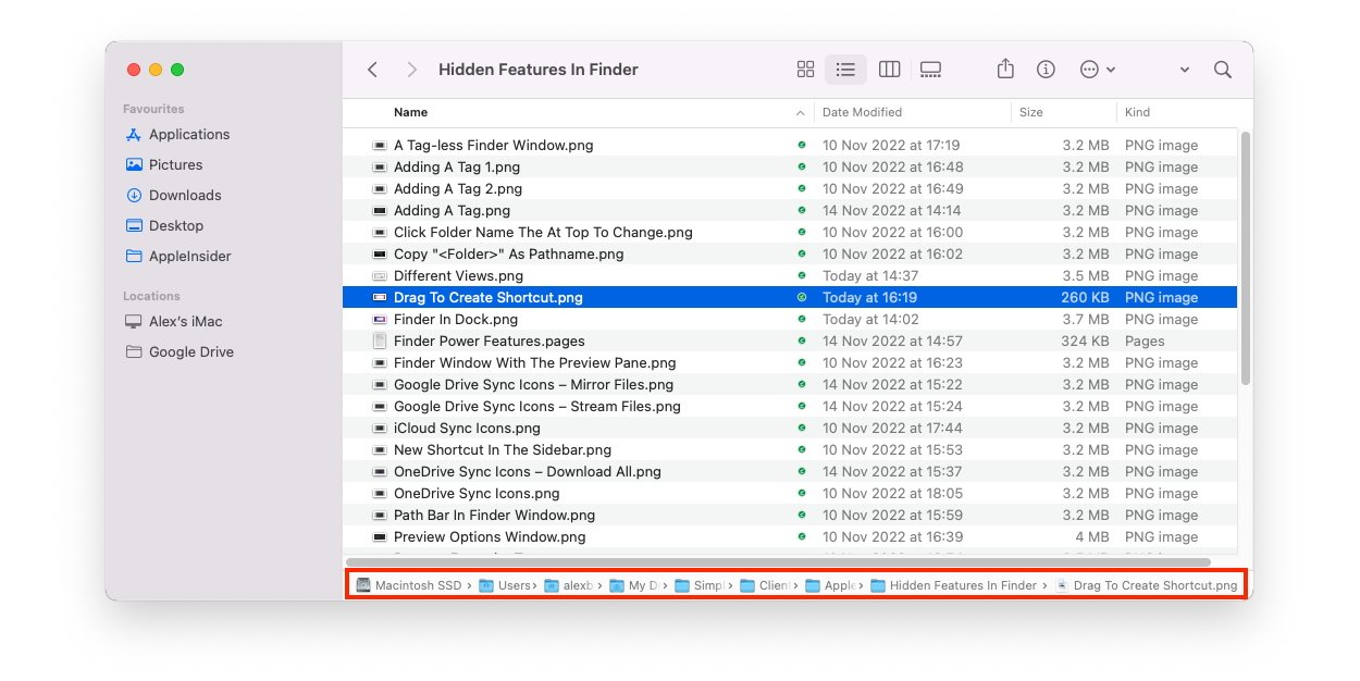 Hold down the Option key to see the current folder path.