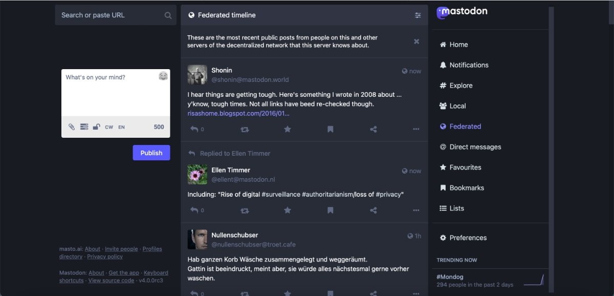 Un serveur Mastodon peut pousser une chronologie en direct des publications d'autres serveurs