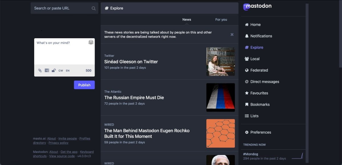 Mastodon has a news feed from other accounts