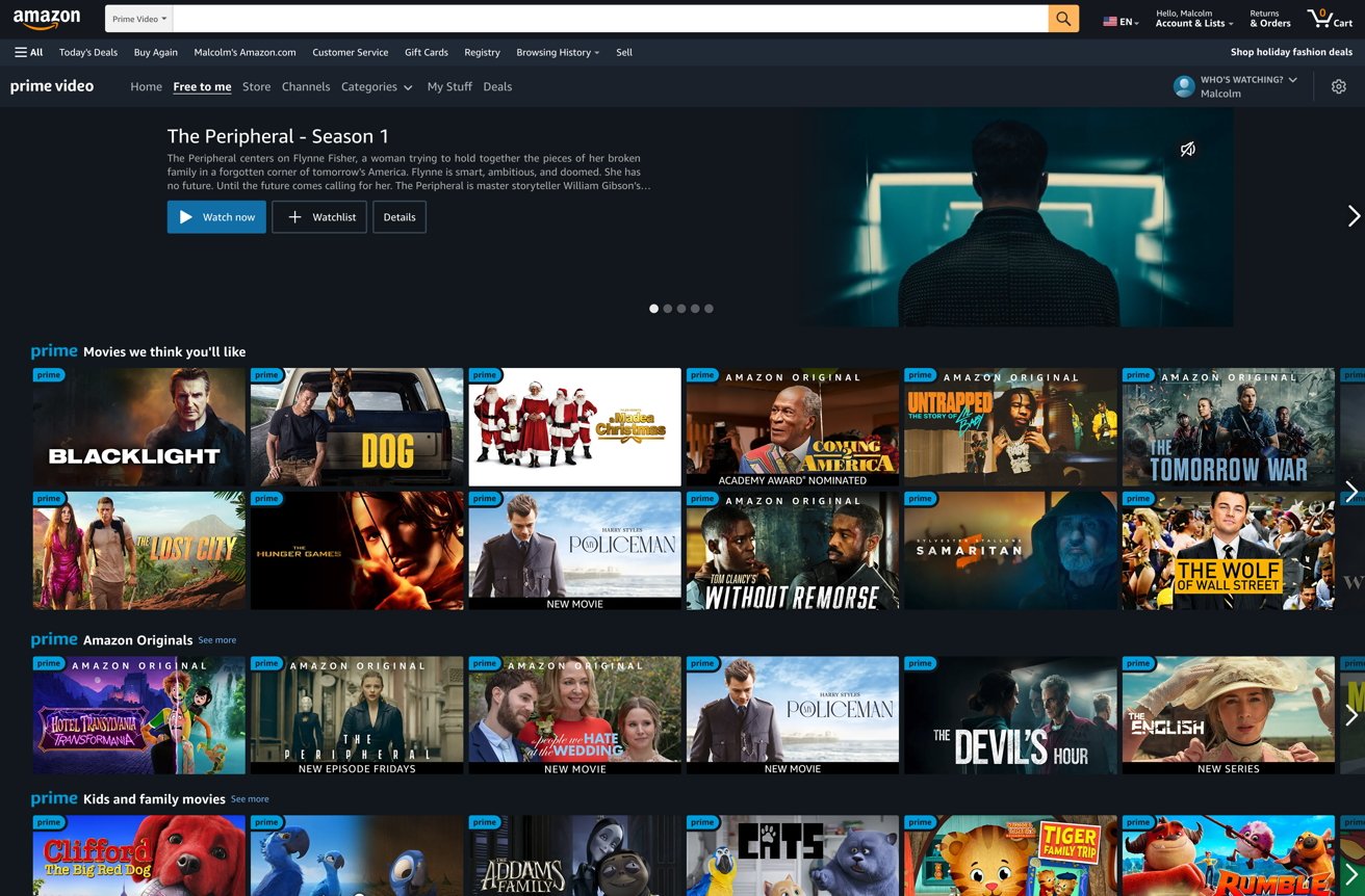 The Prime Video interface on the Amazon website.