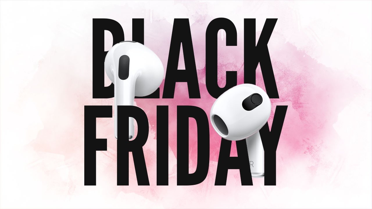 Black Friday AirPods Pro 2 deal text on pink watercolor background
