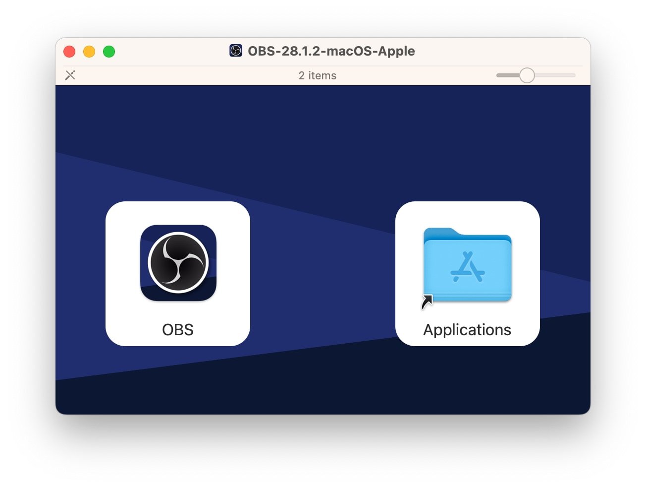 The installer for OBS on macOS