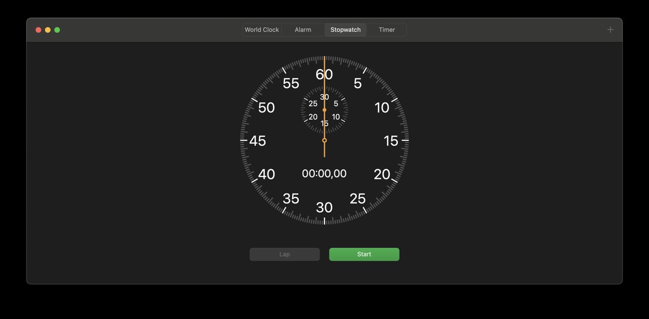 This is what the analog stopwatch in macOS Ventura looks like.
