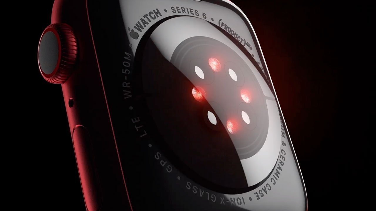 An Apple Watch sensor used to monitor heart rate and perform an ECG