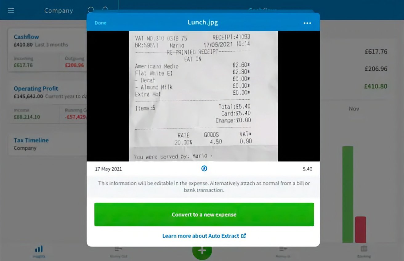 FreeAgent can scan receipts, which makes accounting and tax filings easier
