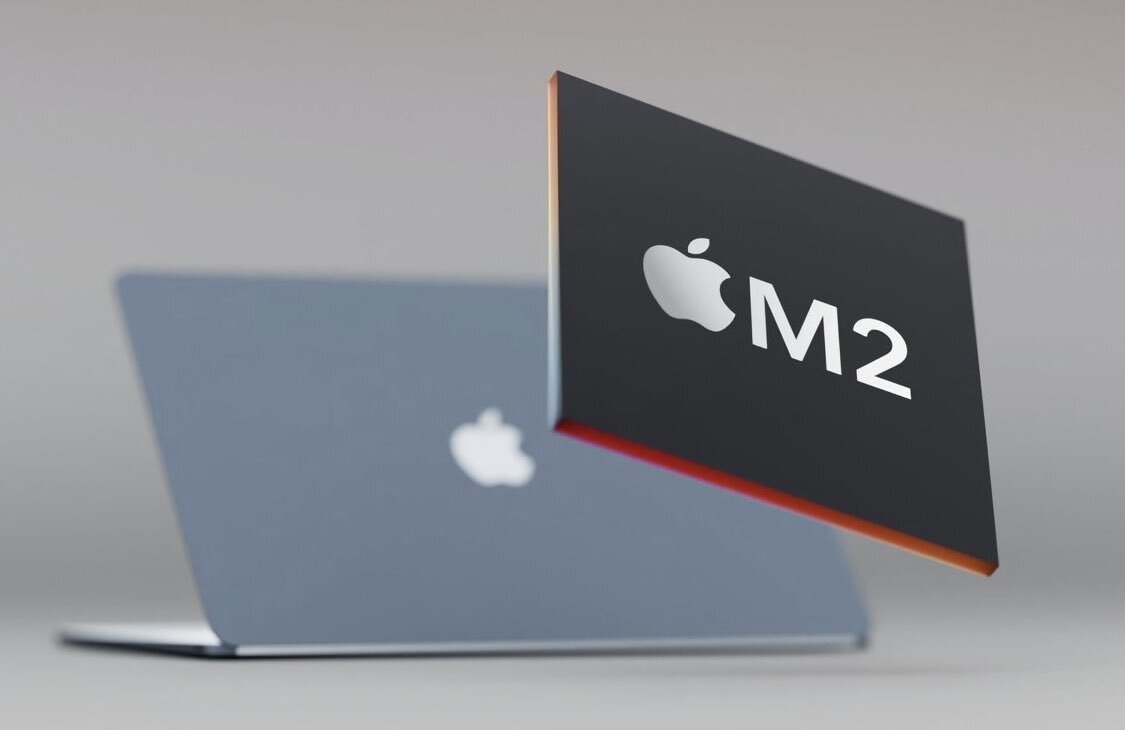 An M2 chip and a MacBook model