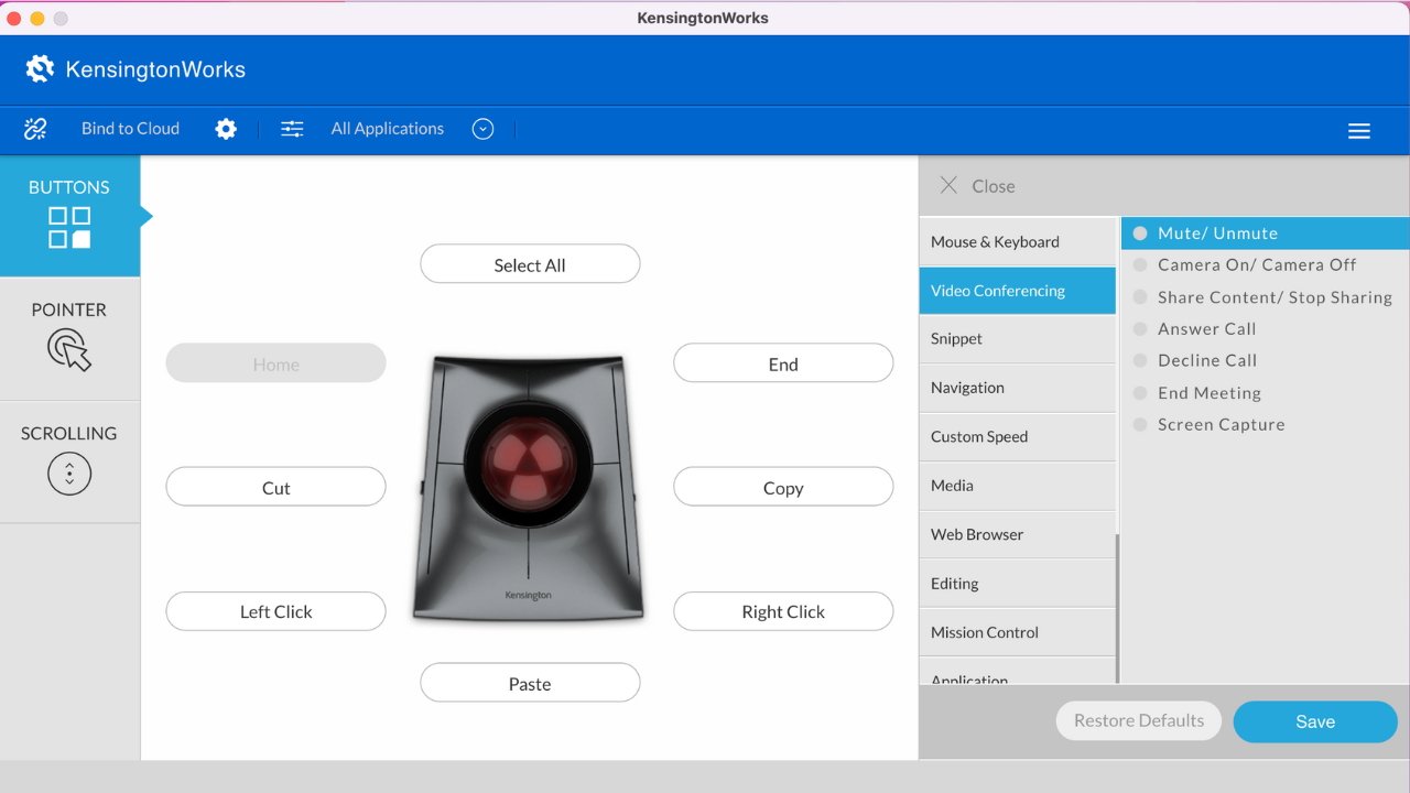 KensingtonWorks software allows users to fully customize their trackball