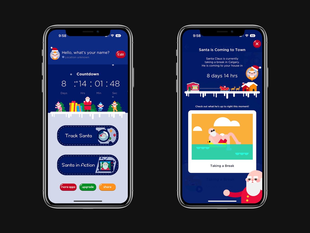 Santa Tracker app present delivery countdown