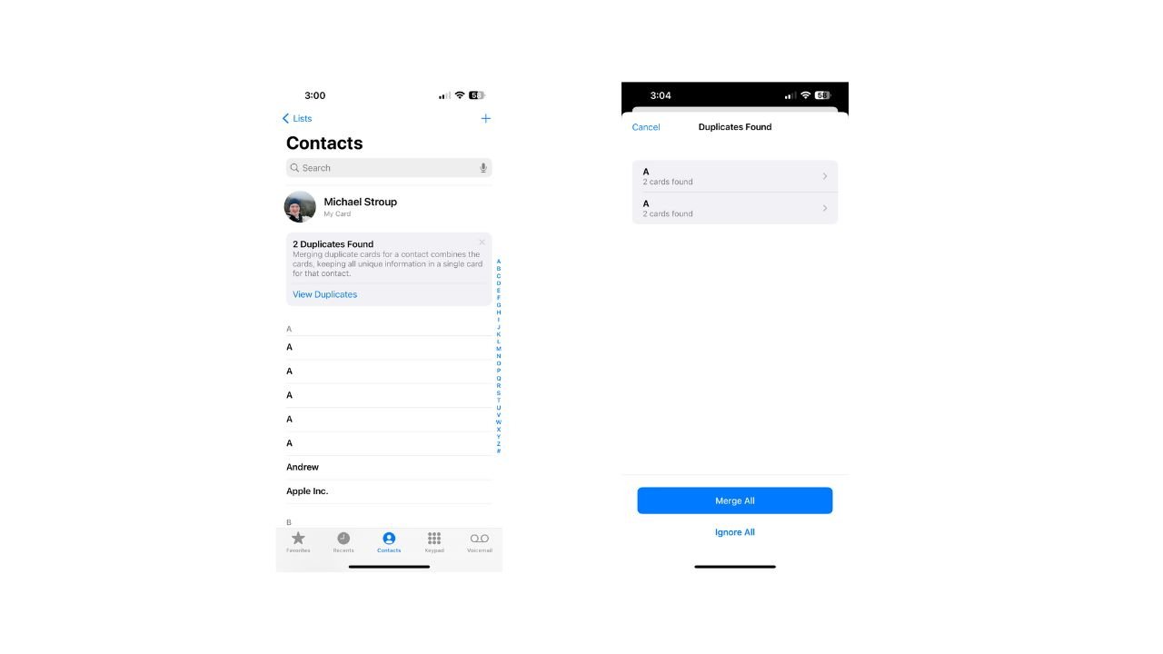 Easily merge duplicate contacts. 