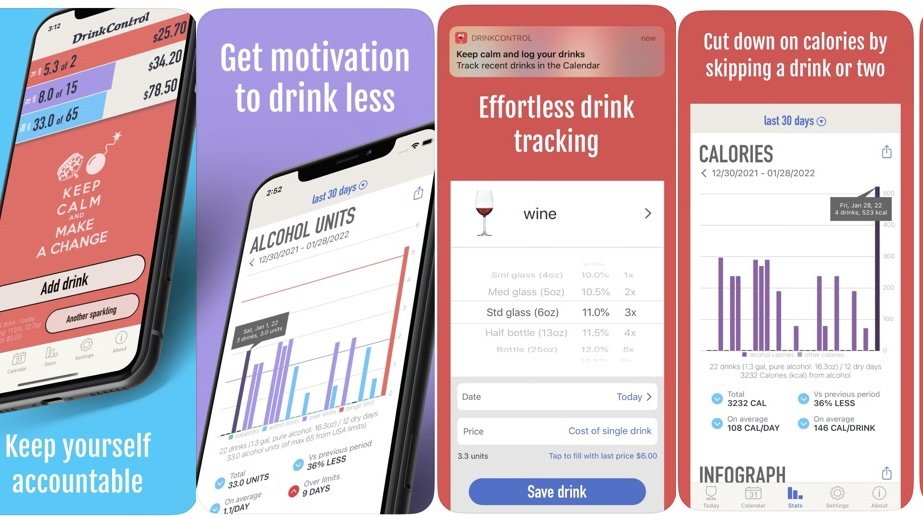 Drink Control helps you track drinking to help monitor intake and calorie count.