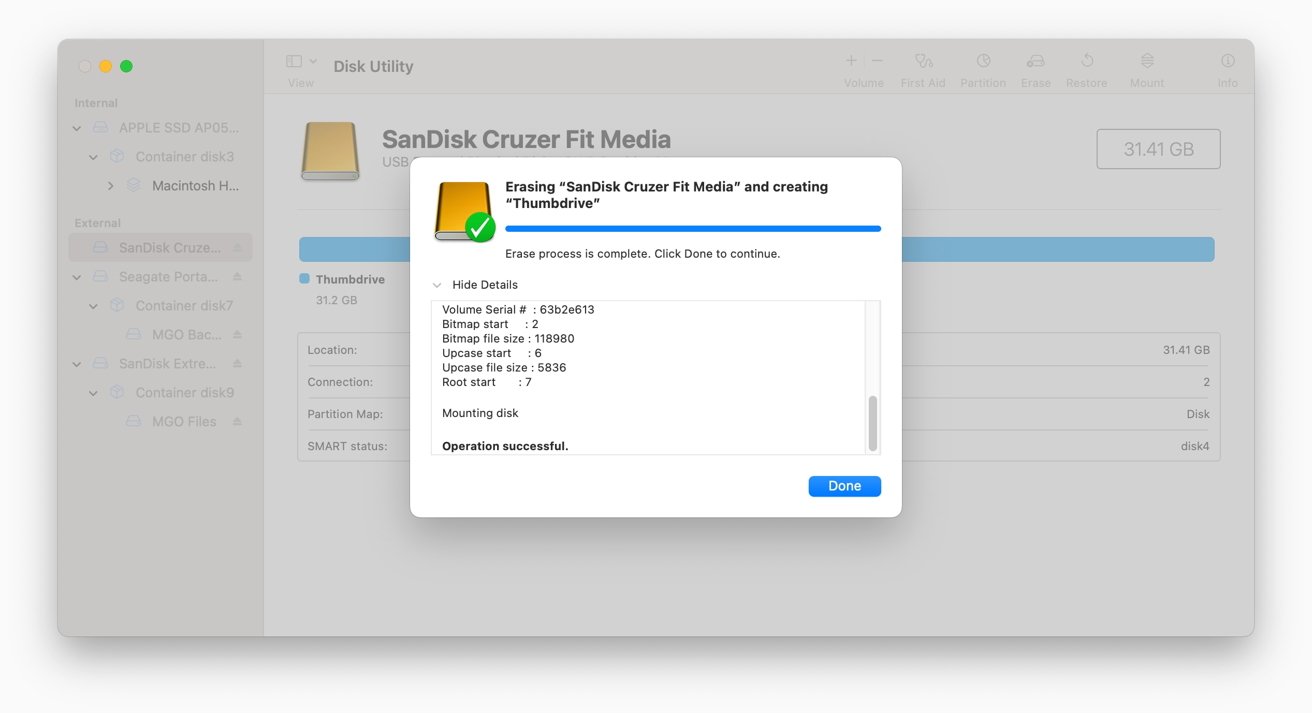 What you'll see once you finish a disk format in macOS