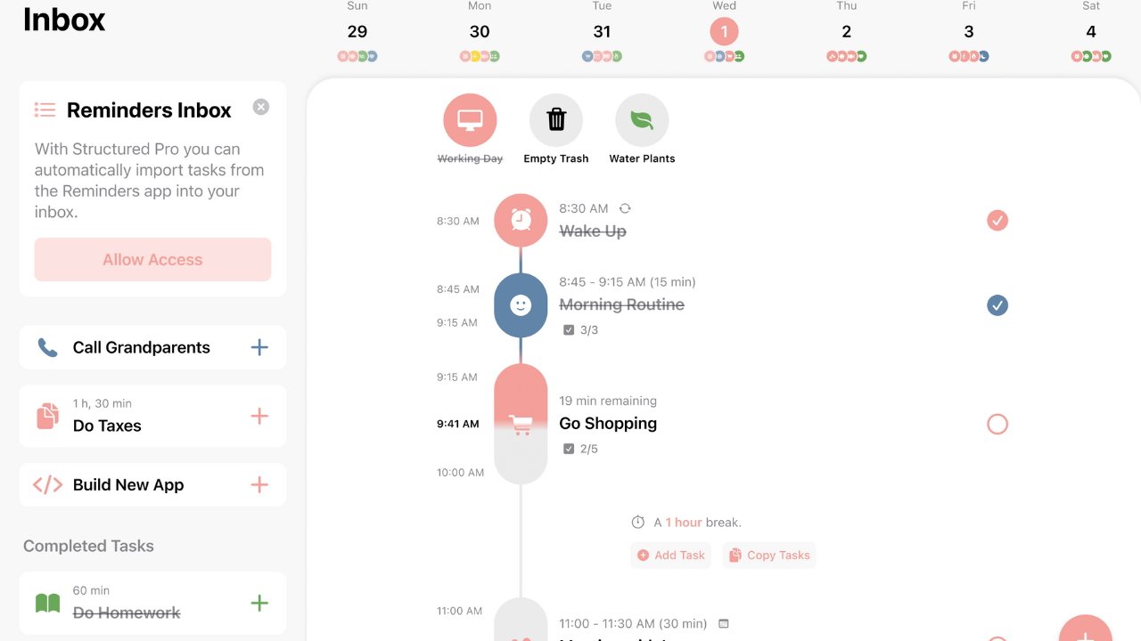 Visually see your daily tasks in Structured