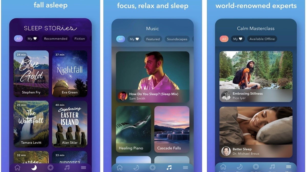 Calm предлагает расслабляющие истории сна, которые помогут вам заснуть.