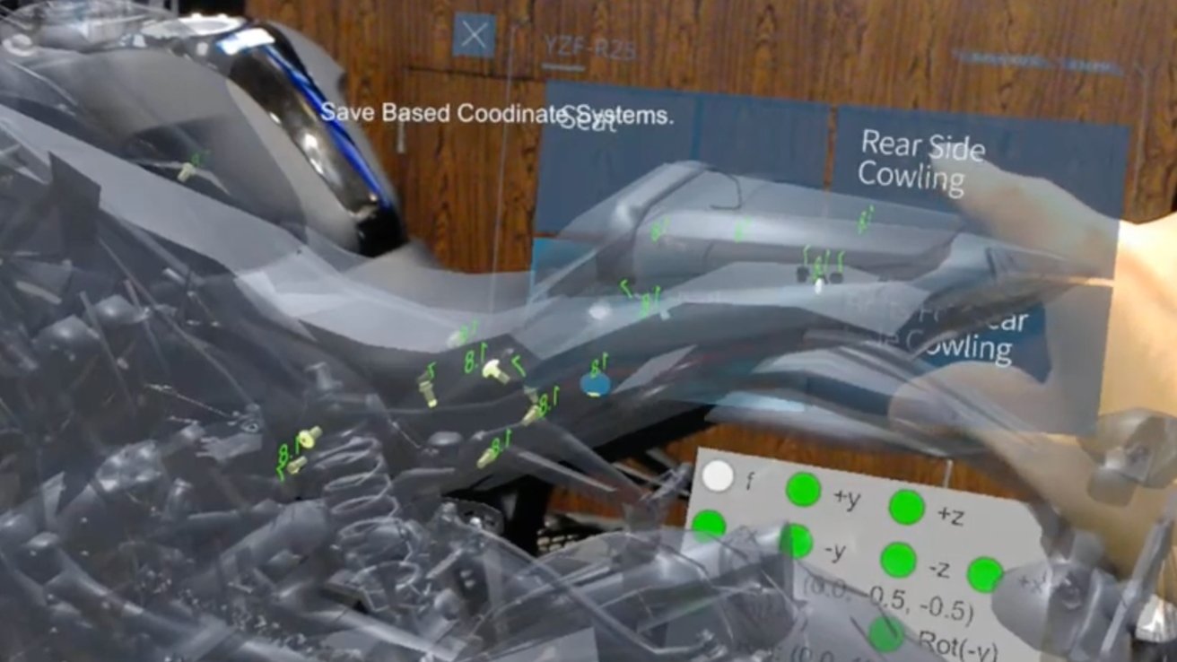 HoloLens displays the torque values ​​of the bolts on a motorcycle