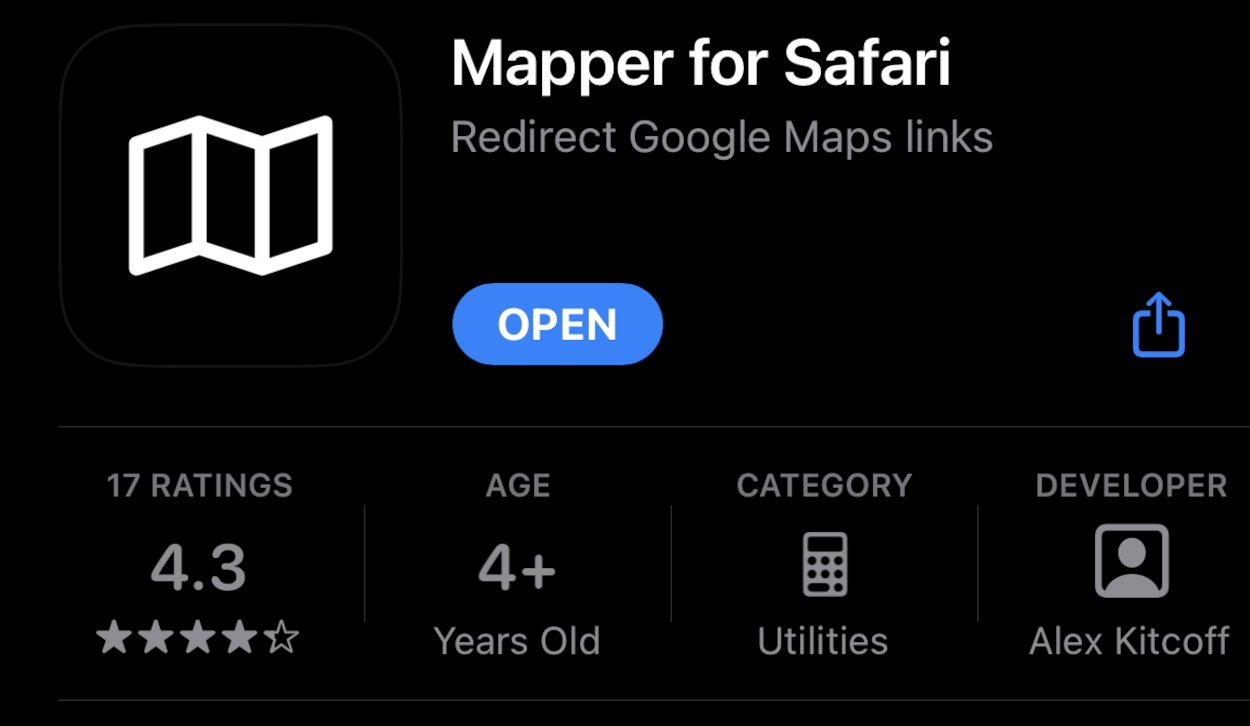 La página de la extensión Mapper en la App Store