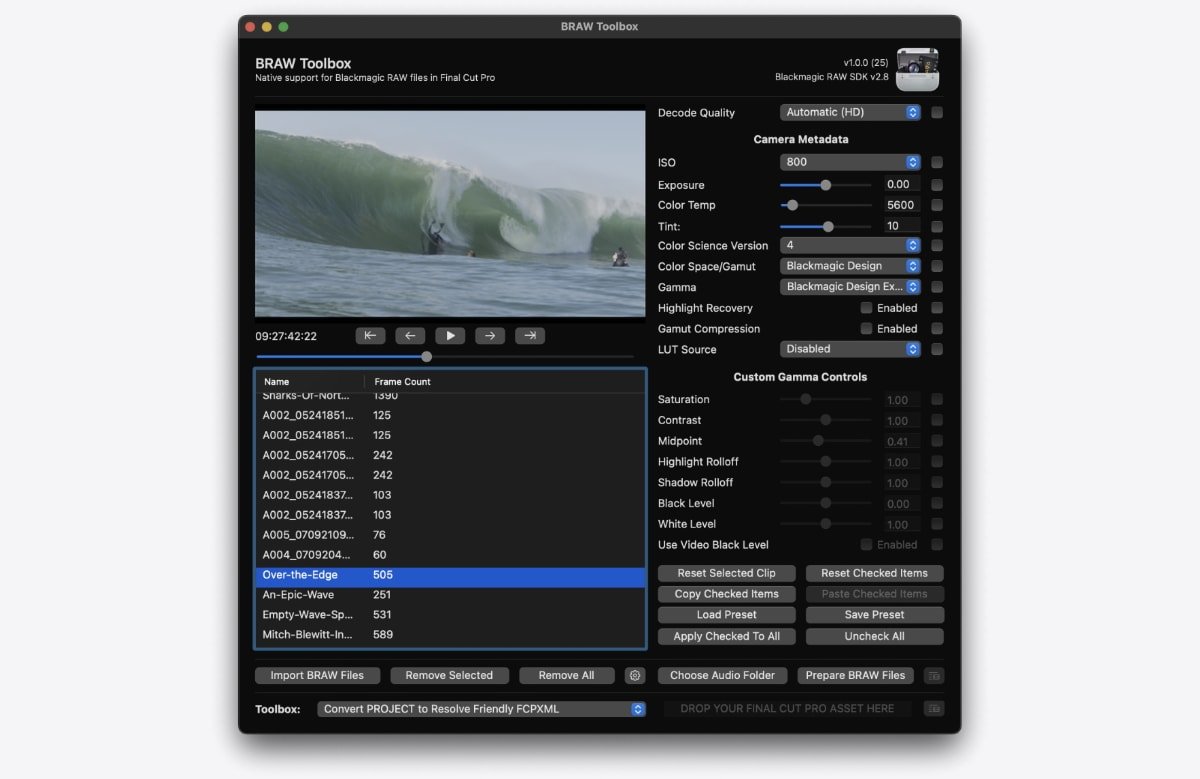 BRAW Toolbox permite a los usuarios de Mac importar sus archivos Blackmagic RAW directamente a Final Cut Pro sin transcodificar