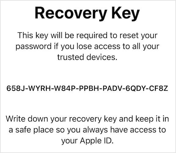 An example of a Recovery Key.