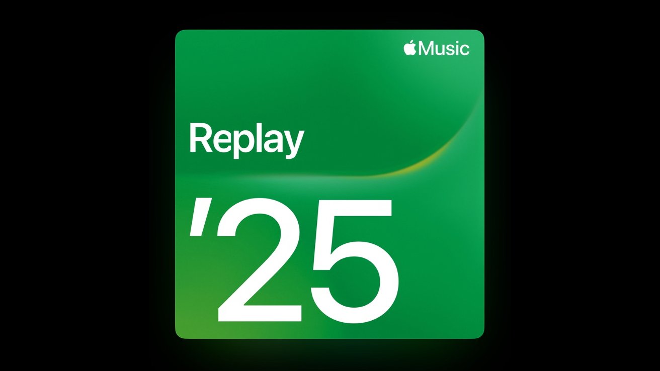 Green background with white text displaying Replay '25 and Apple Music logo in the top corner.