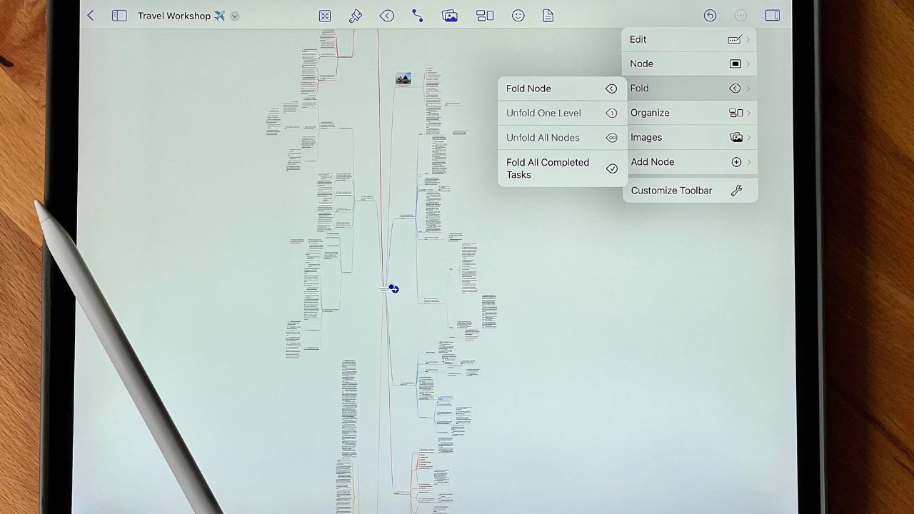 Свернуть или развернуть ветки в MindNode