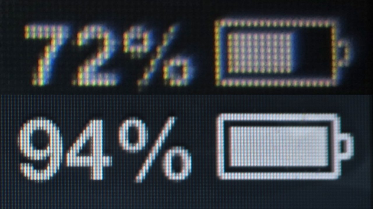 A standard display (top) compared with a Retina display (bottom).