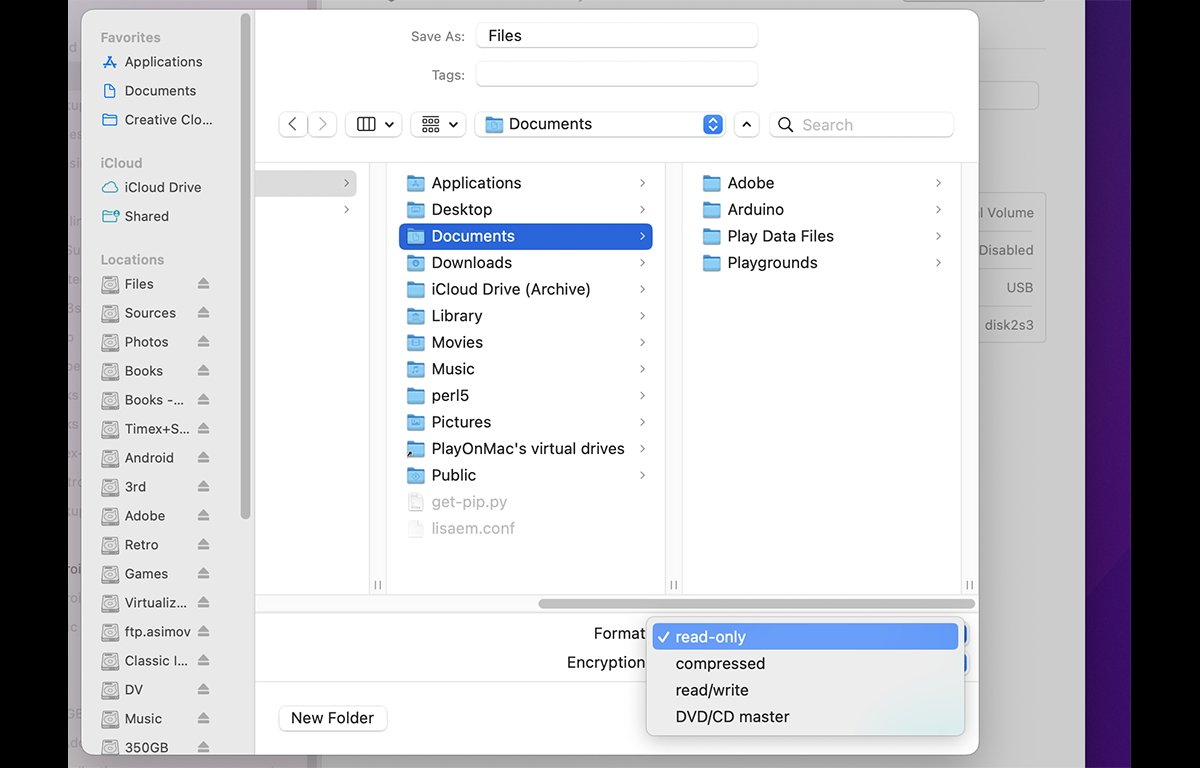 Screenshot of Save As menu and file browser in macOS