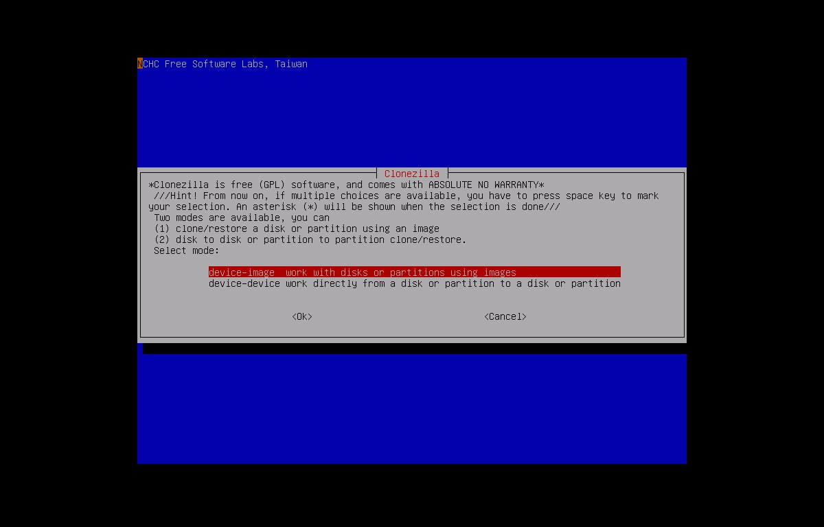 Screenshot of CHC Clonezilla software