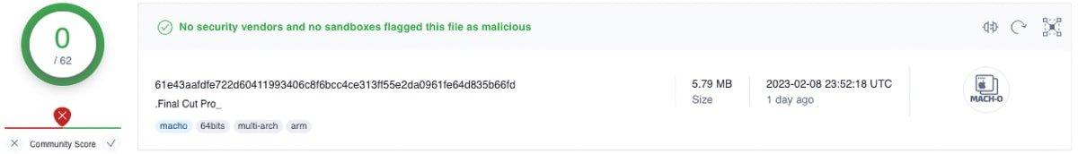 VirusTotal image showing malicious binary with 0 detections from other vendors. Taken by Jamf Threat Labs on February 10, 2023