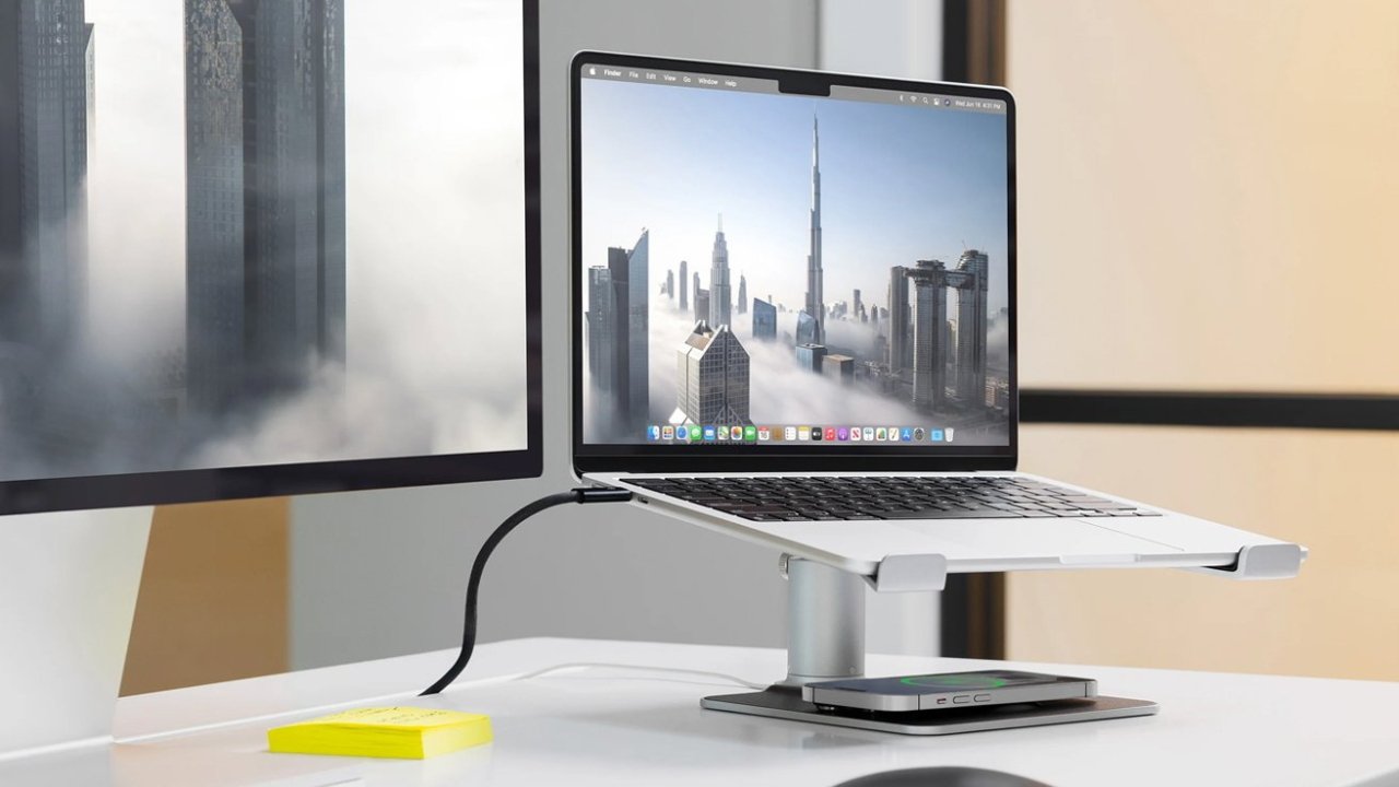 The stand for the 15-inch MacBook Air by Twelve South props a computer