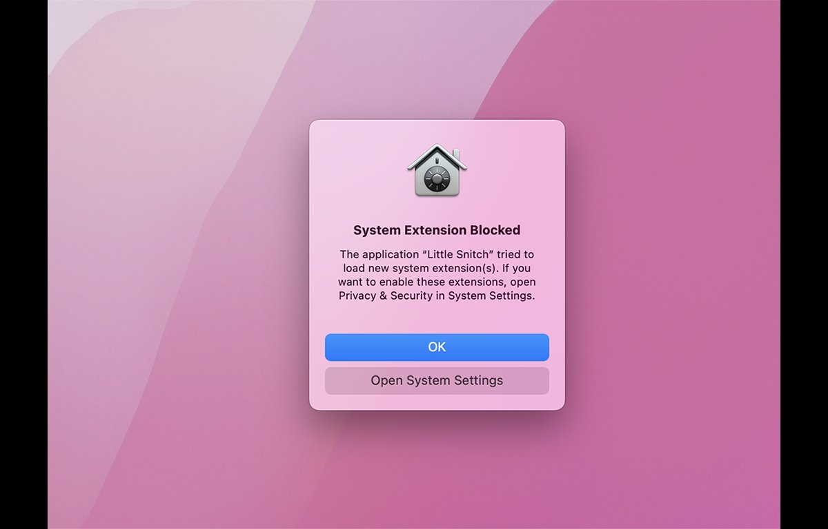 システム設定でリトル スニッチ システム拡張機能を承認するよう求められます。