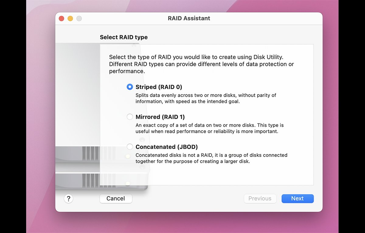 RAID Assistant в Дисковой утилите Apple.