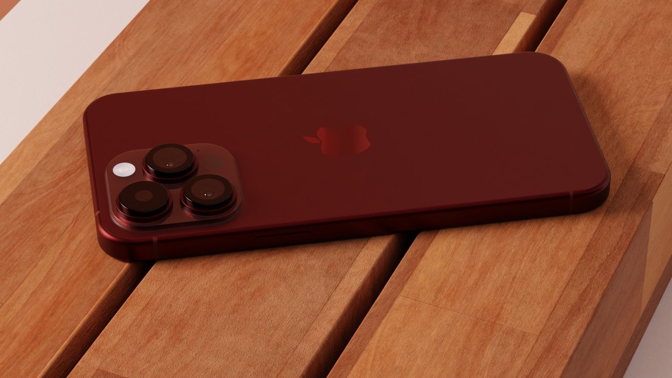 The iPhone 15 Pro Max in deep red