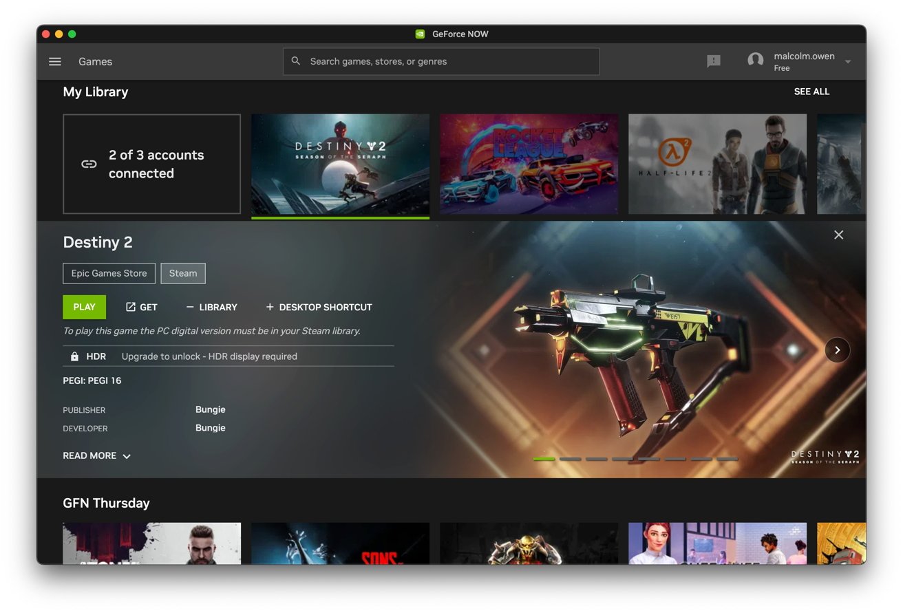 GeForce Now lets you play PC games like Destiny 2 on your Mac, via the power of cloud gaming. 