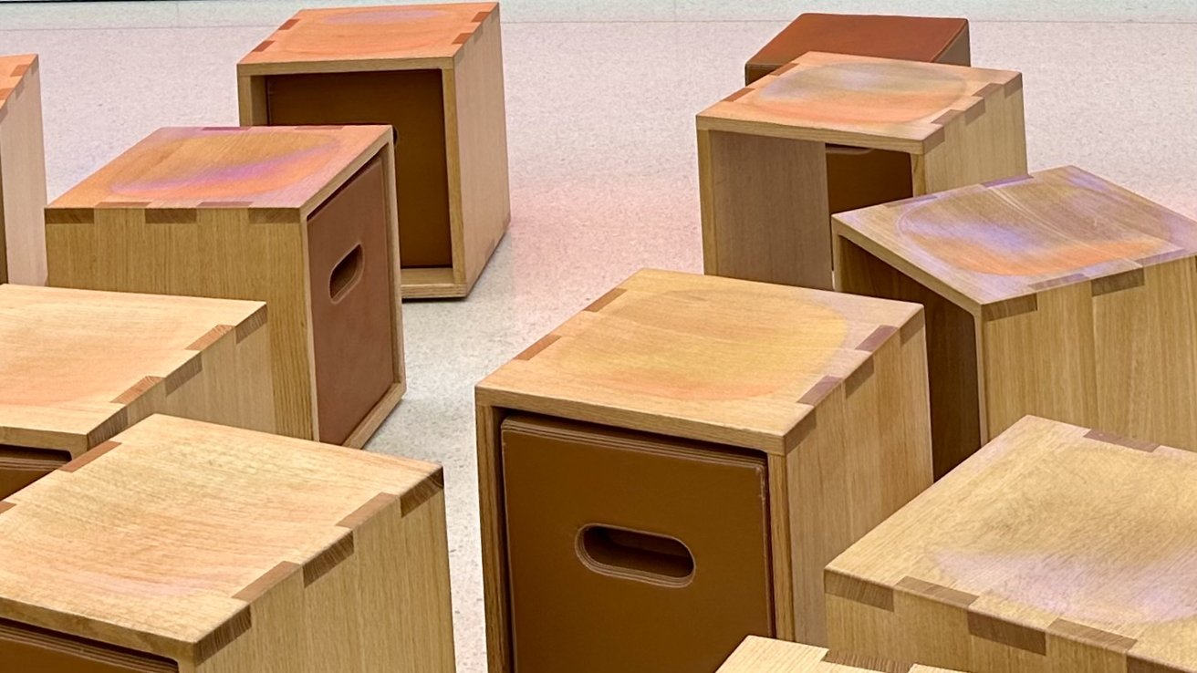 Wooden blocks that have pull-out leather seats to sit on