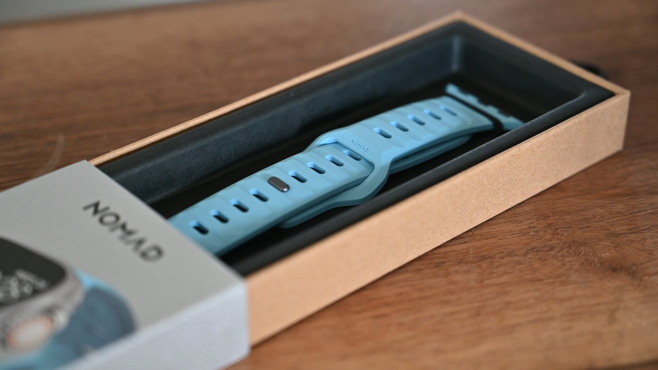 Nomad's new Electric Blue Sport Strap in its box