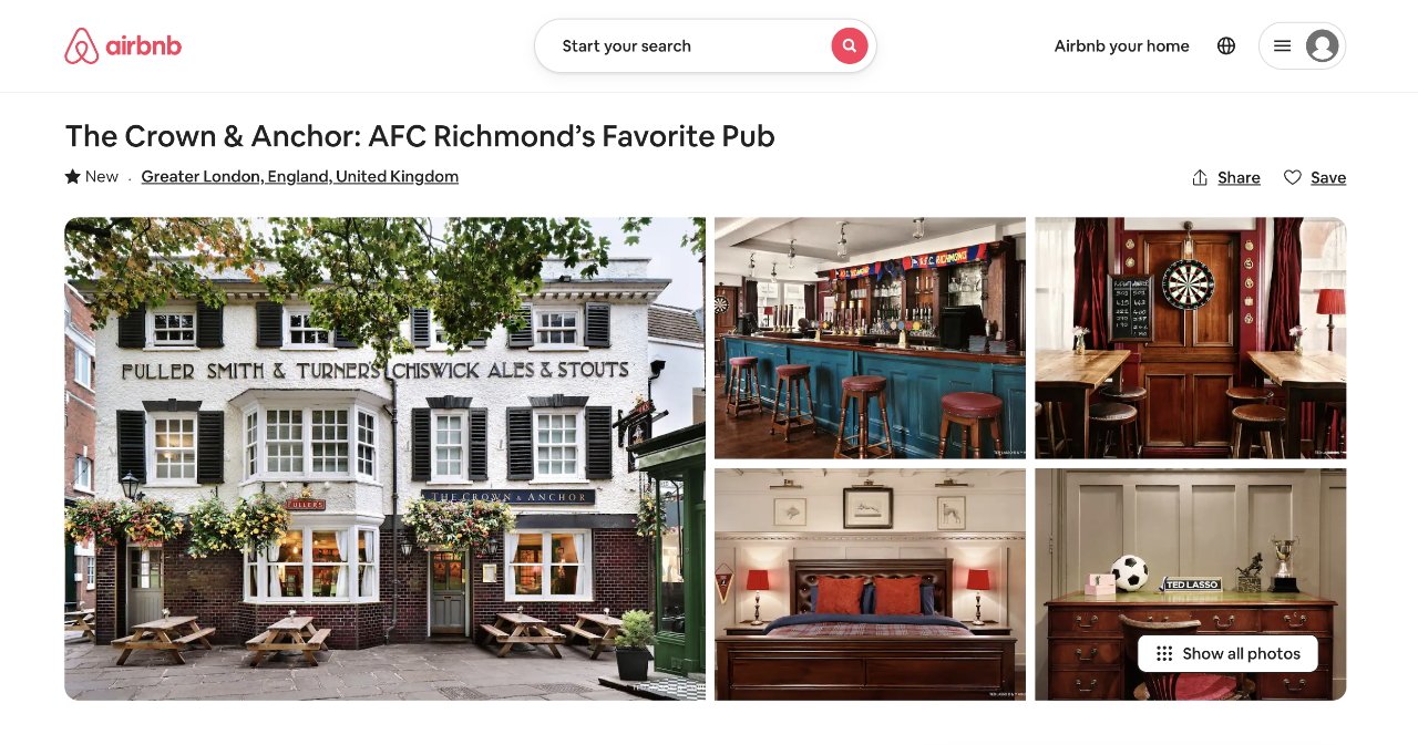 Airbnb listing for The Crown &amp; Anchor