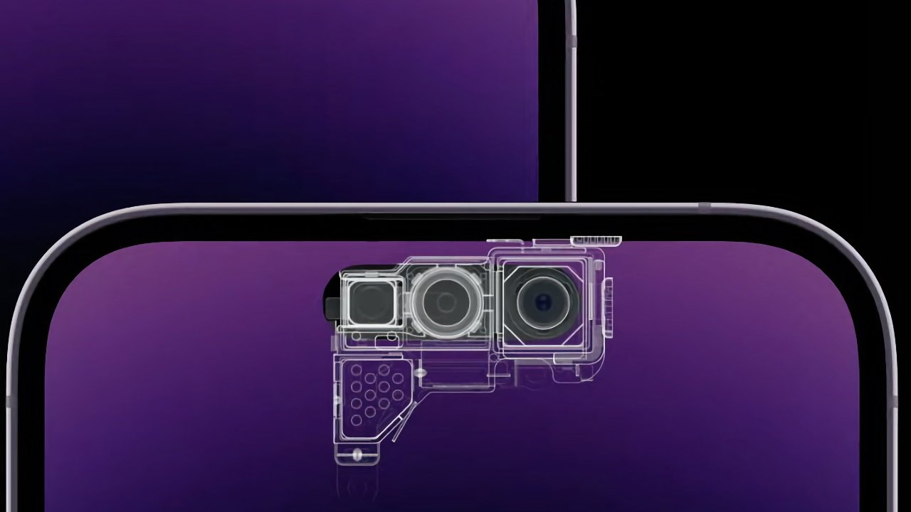 Detail from the current iPhone 14 Pro -- the proximity sensor is the unit at the bottom