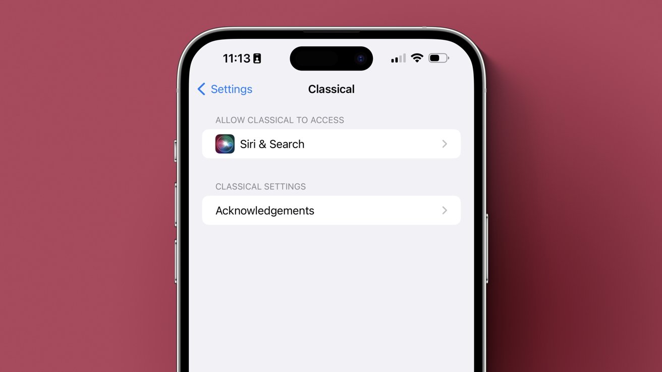 Apple Music Classical doesn't have any settings