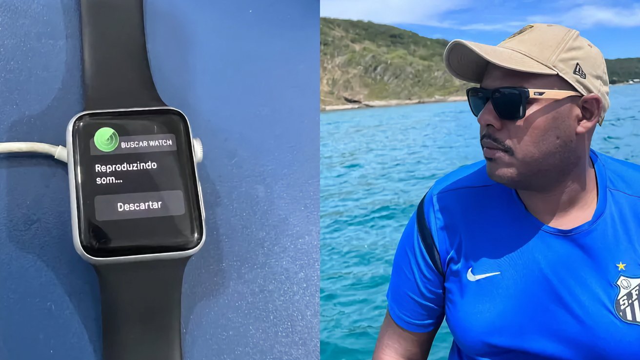 The recovered Apple Watch and Rocha. Image source: G1