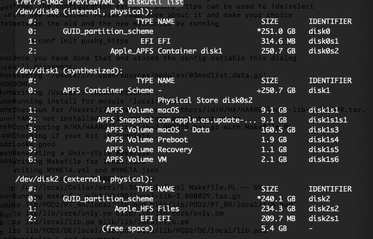 Listing devices and volumes in Terminal with &lt;em&gt;diskutil&lt;/em&gt;.