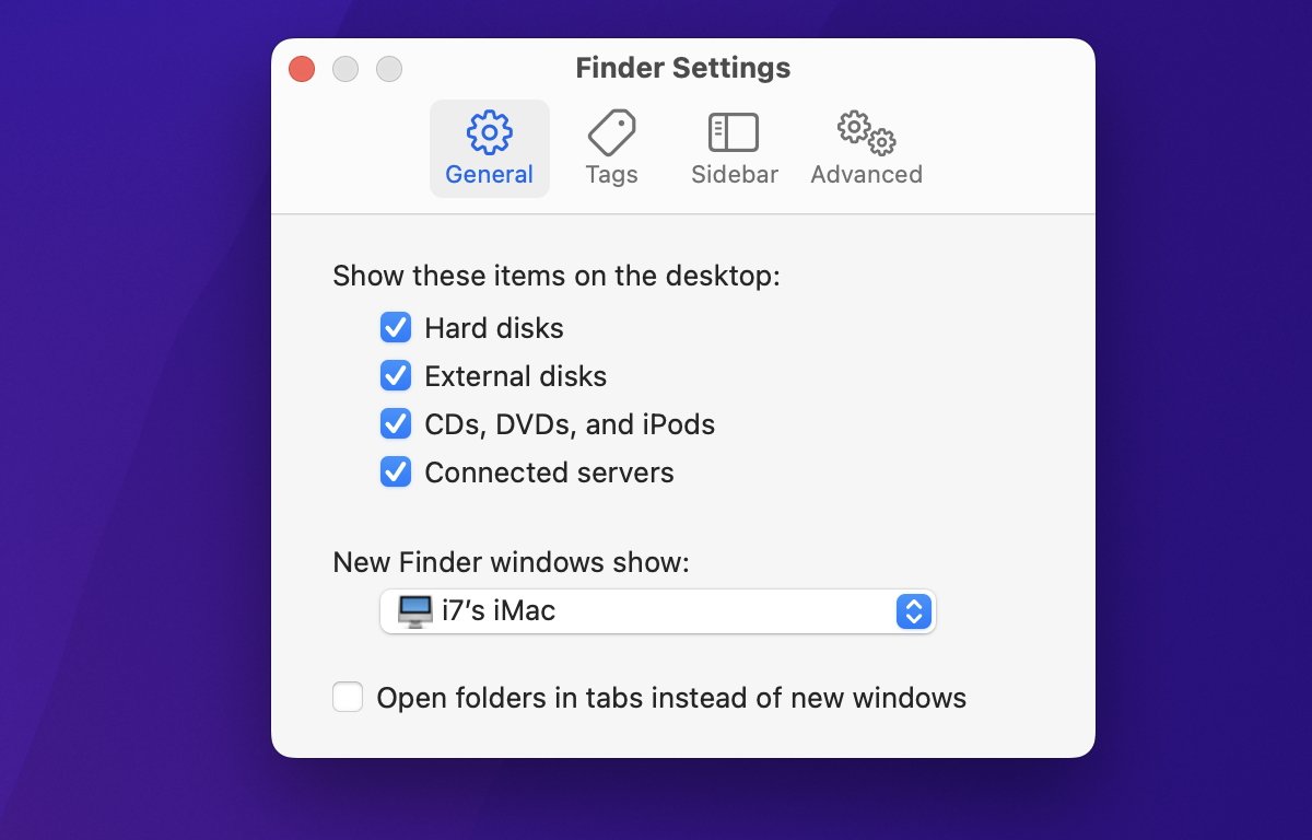 Finder Settings. Turn on the four volume checkboxes near the top.