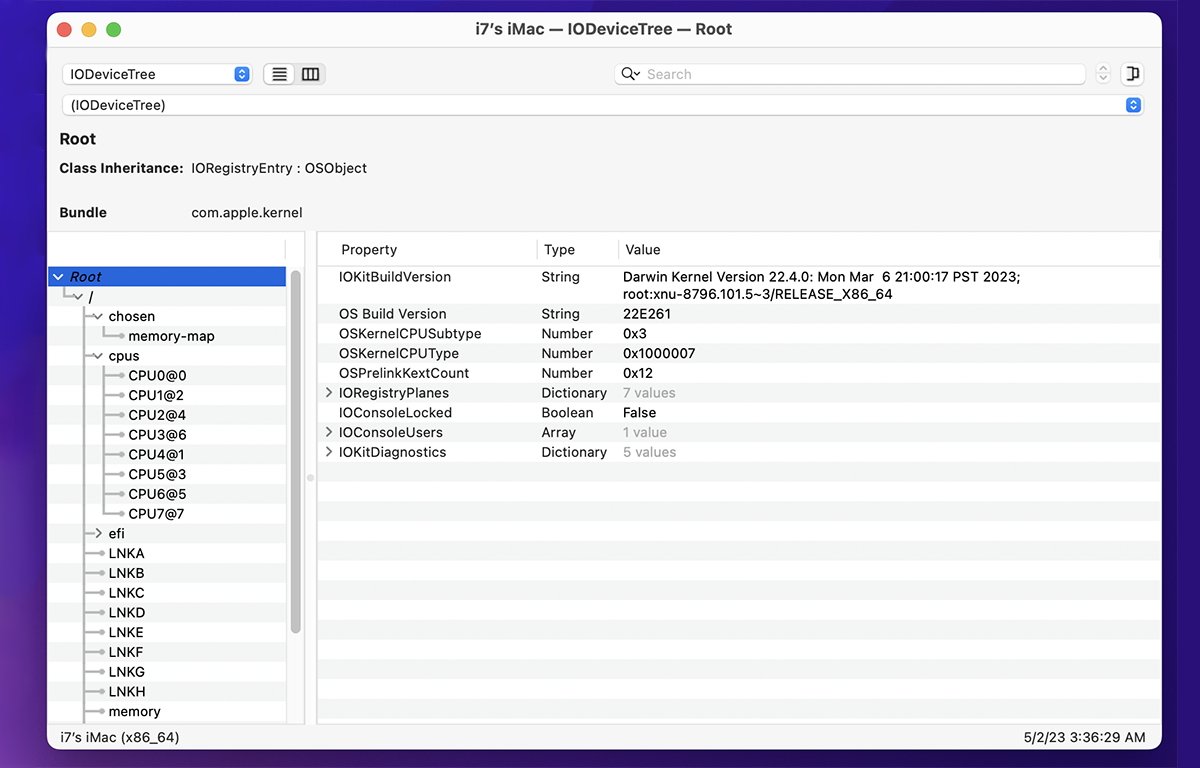 The IORegistryExplorer app.