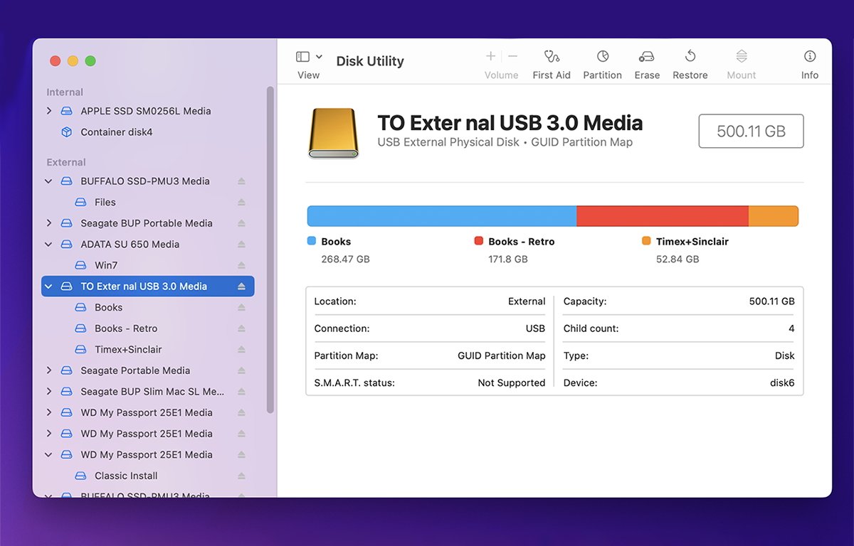 Devices and volumes bar graph displays file usage on disk.