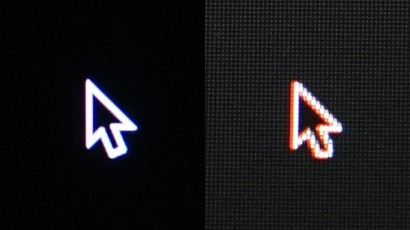 Дисплей Retina MacBook Pro (слева) и монитор Jlink (справа)