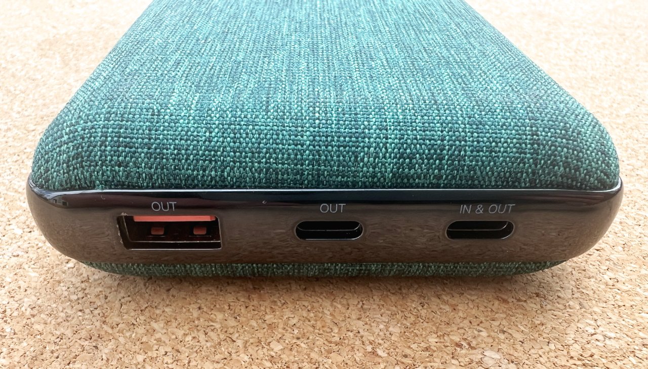 The business end of the Excitrus 100w Power Bank features two USB-C and one USB-A ports
